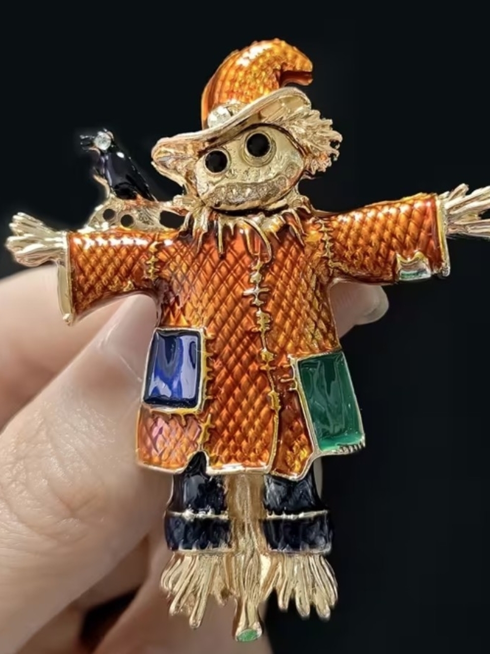 Enamel Orange Scarecrow Brooch